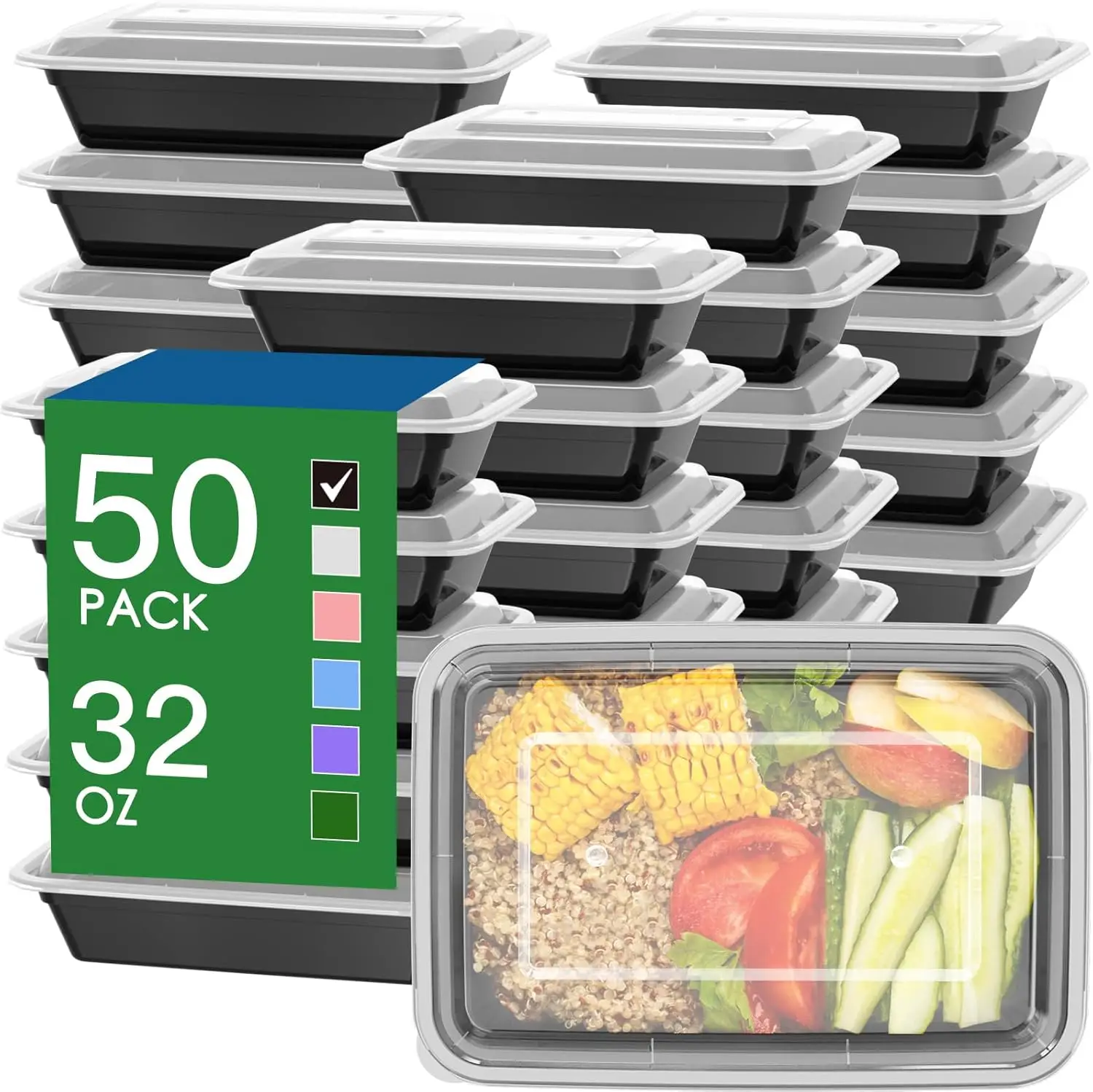Meal Prep Freezer - 50 Pack (100-Piece) 32 oz Meal