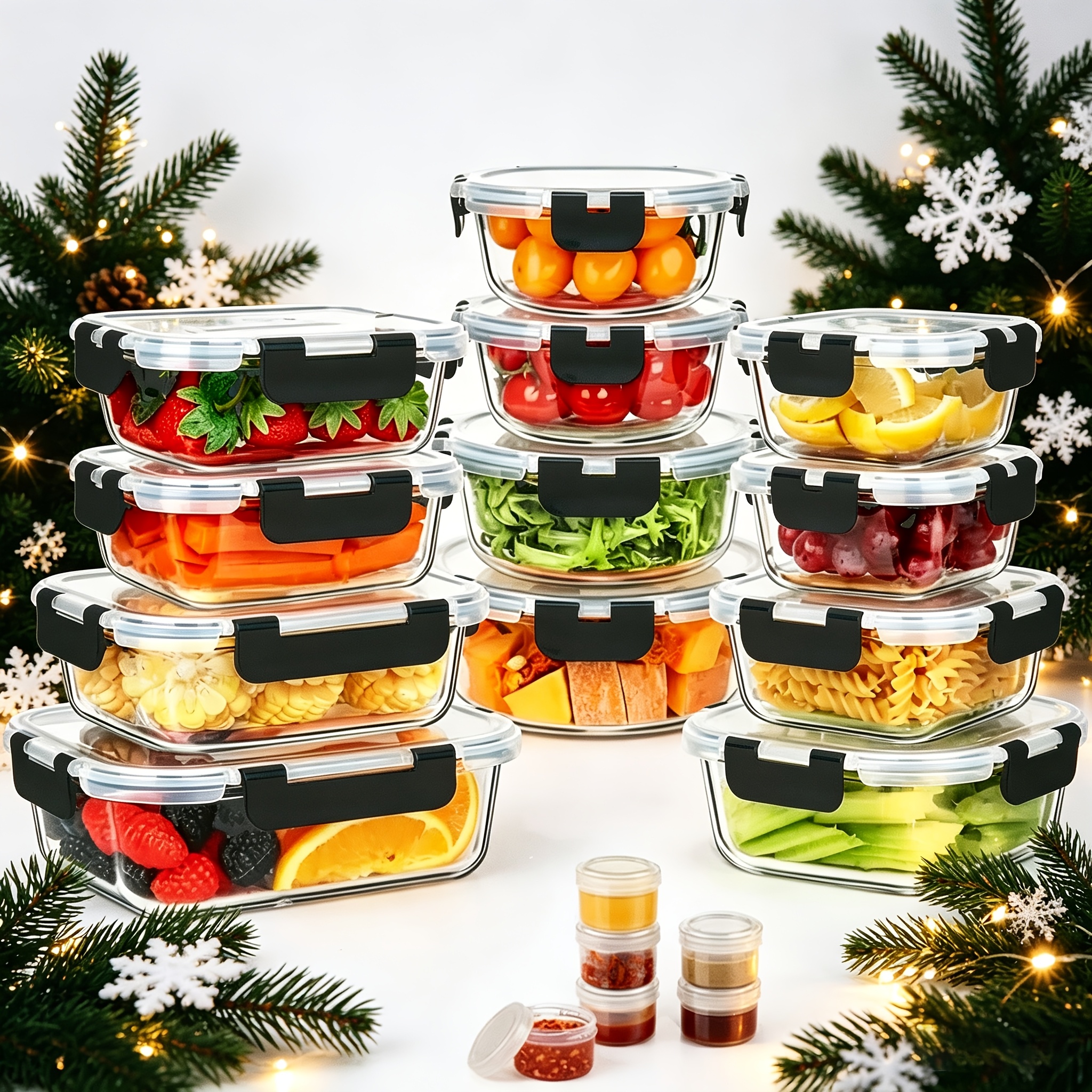 Meal Prep Glass Containers Oven Safe - 17pcs Glass Food Storage Container(Includes 12