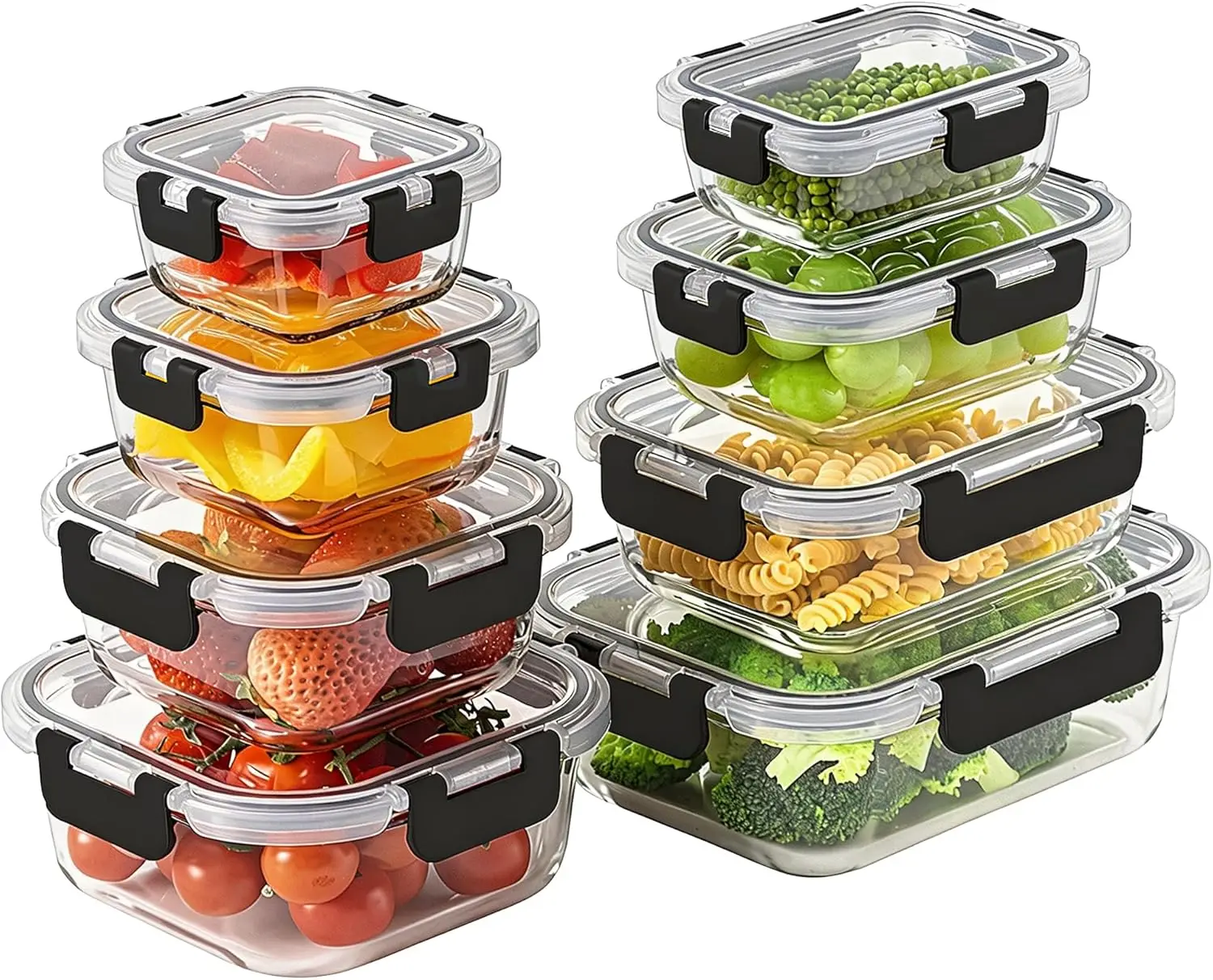 Meal Prep Glass Containers Oven Safe - 8 Pack Borosilicate Glass Food Storage