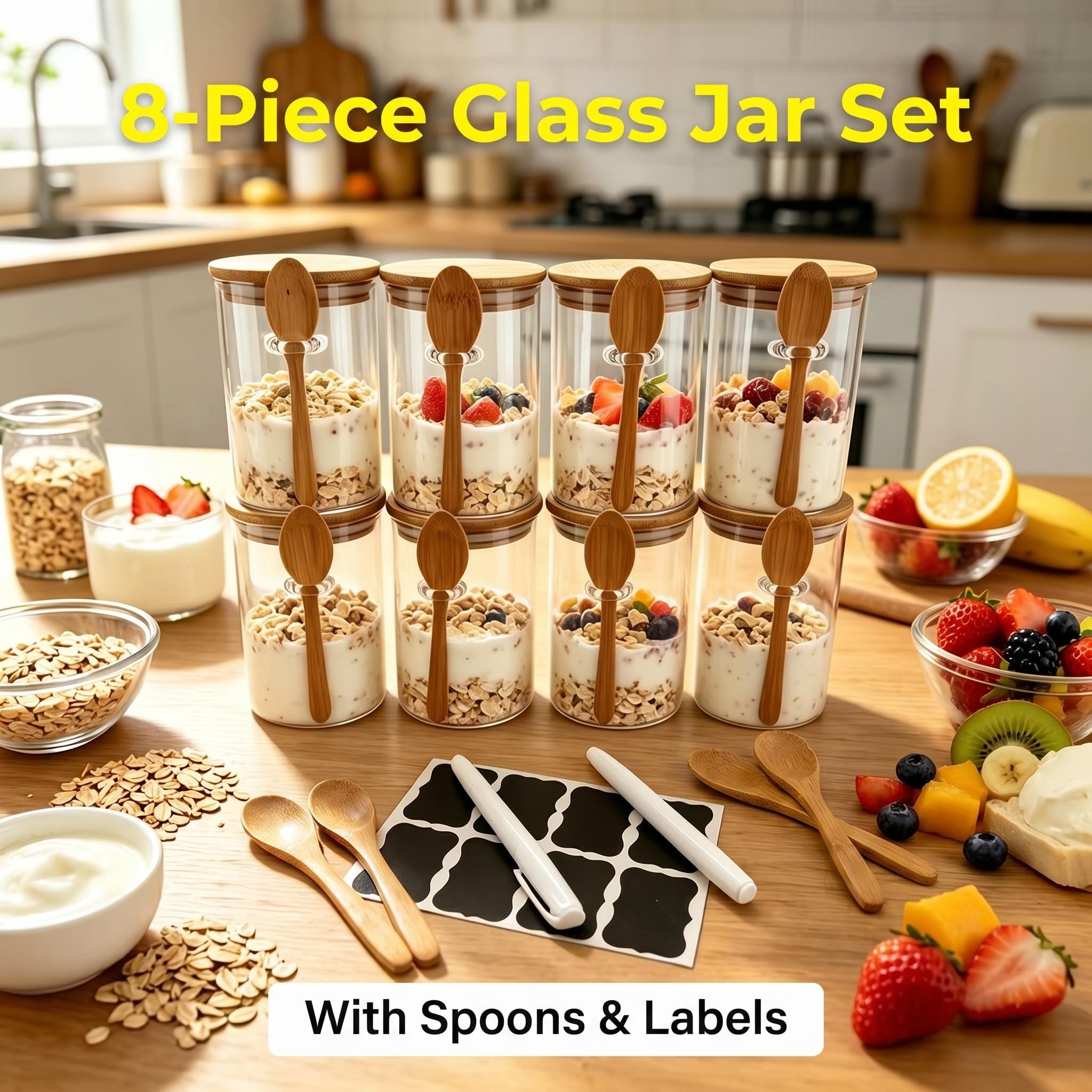 8 Pack Overnight Oats Glass Ja - Meal Prep Yogurt Cups recensie en prijs